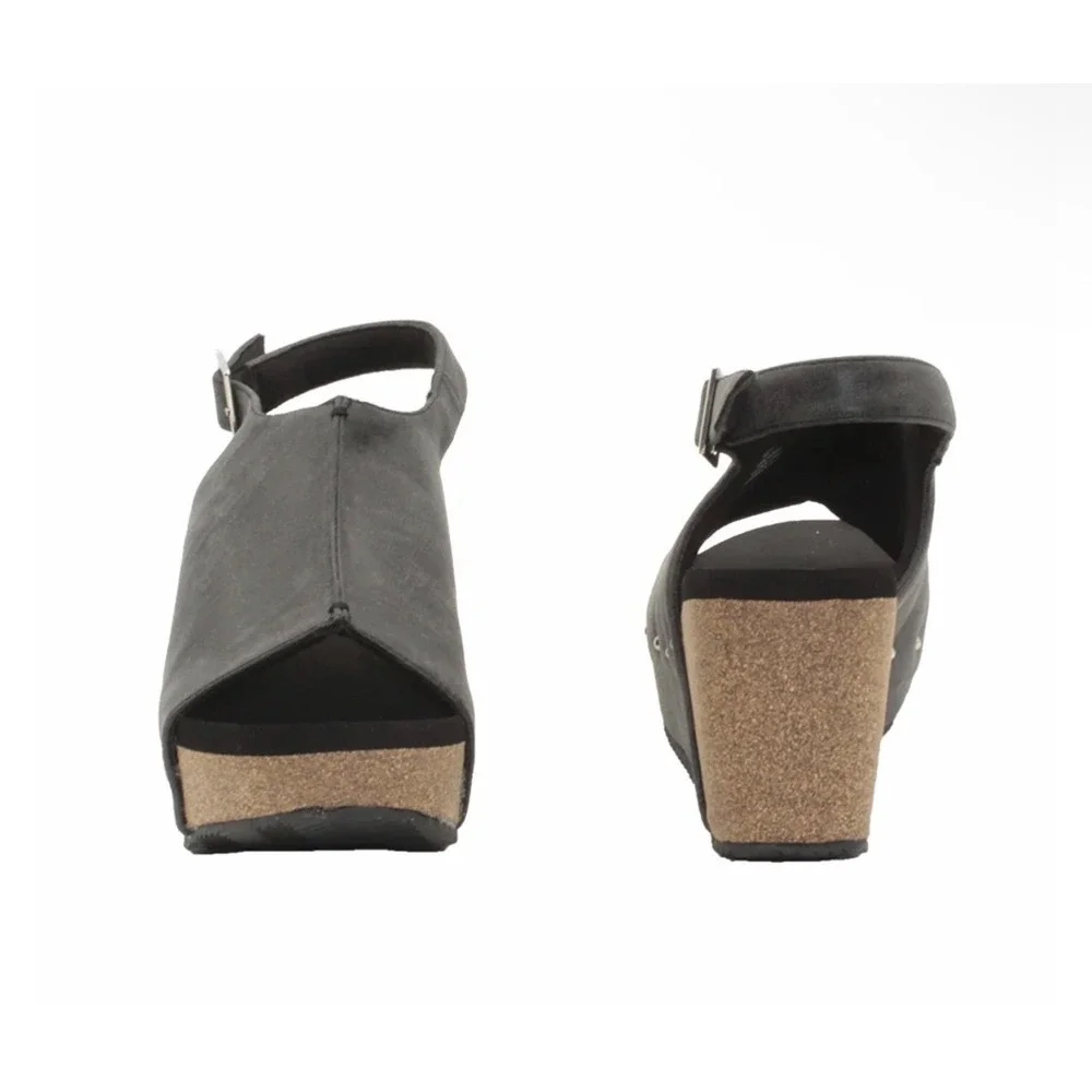 Volatile Division Cork Wedge Sandals Charcoal Slingback Studded Size 10